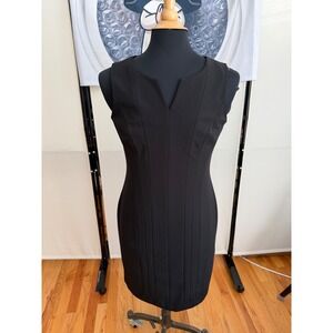 Calvin Klein Black Sleeveless Pintuck Sheath Dress Size 12 Notched V Neck
